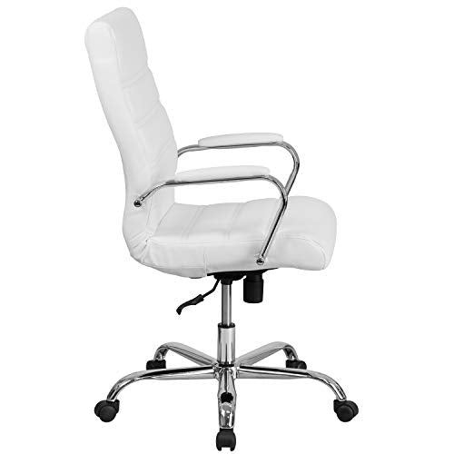 Flash Furniture Whitney High-Back Swivel LeatherSoft Desk Chair with Padded Seat and Armrests, Adjustable Height Padded Office Chair, White/Chrome
