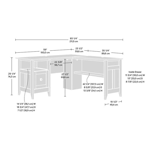 Sauder August Hill L-Shaped Home Office Desk in Soft White, Soft White Finish