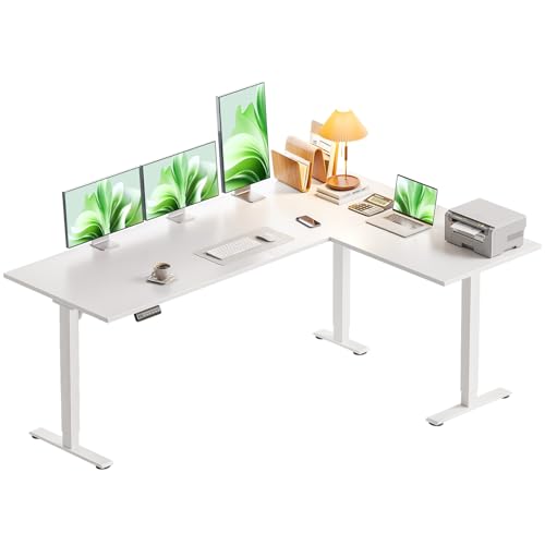 Casaottima 63 Inch Electric L-Shaped Standing Desk, Reversible Corner Desk with Height Adjustment, Large Ergonomic Workstation for Home Office, Reception Room, White