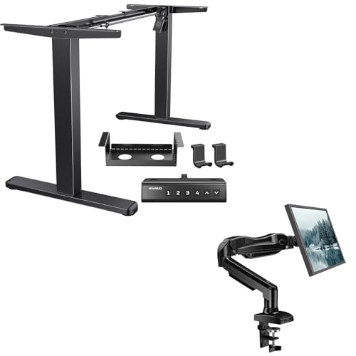 HUANUO Standing Desk Frame with 220lbs Powerful Brushless Motor, Single Monitor Mount, 13 to 32 Inch Monitor Arm