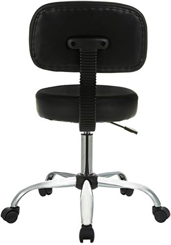 Amazon Basics Multi-Purpose Drafting Spa Bar Stool with Back Support, Upholstered, and Wheels, Black, 22.72"D x 22.72"W x 37.8"H
