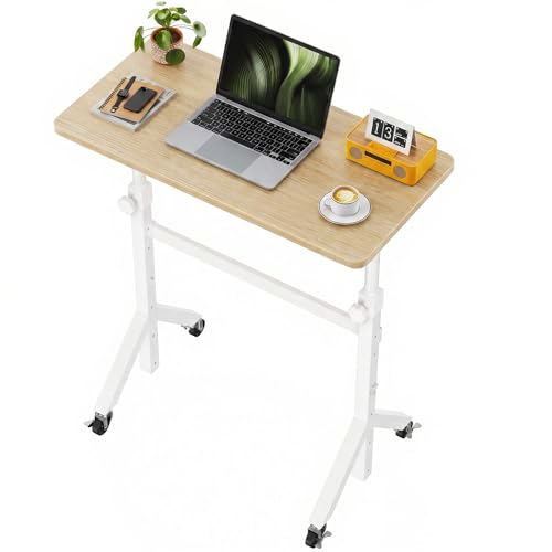 Marsail Mobile Stand Up Desk with Wheels, Adjustable Height Desk from 28.3″ to 46.5″, Rolling Standing Desk with Lockable Wheels, Portable Small Desk for Walking Pad and Treadmill, Nature