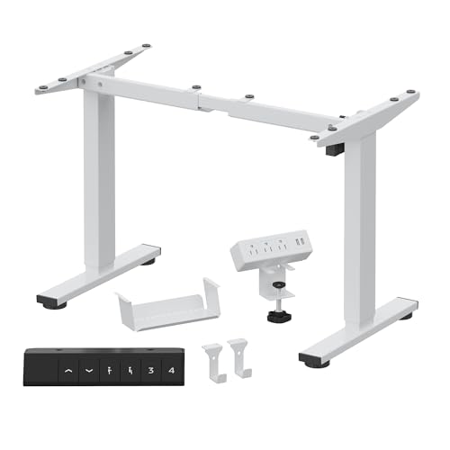 FLEXISPOT EN2 Standing Desk Frame with Clamp Power Strip and Cable Management Tray, Electric Sit Stand Desk Base with Memory Controller for Home and Office (White Frame Only)