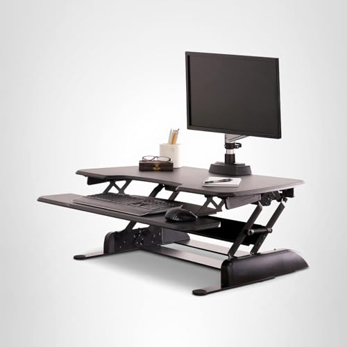 Vari - VariDesk Essential 36 - Two-Tier Standing Desk Converter for Monitor & Accessories - Height Adjustable Sit Stand Desk - Fully Assembled Monitor Riser for Home Office - 36" Wide, Black