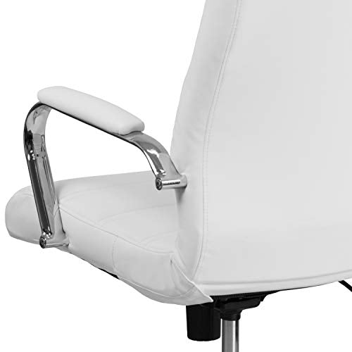 Flash Furniture Whitney High-Back Swivel LeatherSoft Desk Chair with Padded Seat and Armrests, Adjustable Height Padded Office Chair, White/Chrome
