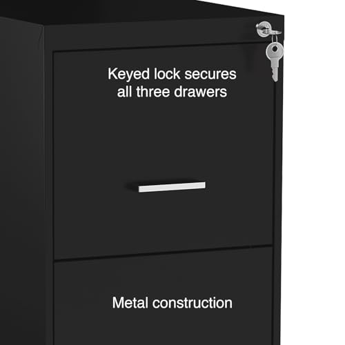 Staples Vertical File Cabinet for Letter/Legal Files, 3-Drawer, Letter/Legal Compatible, Locking, Black