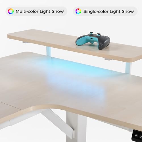 EUREKA ERGONOMIC Gaming Standing Desk with Keyboard Tray,74" U Shaped Studio Desk for Recording&Live,Electric Height Adjustable Desk w LED Convertible Shelves,Maple