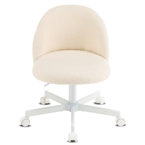 VINGLI Candy Chair Armless Cute Desk Chair,Comfy Small Office Chair with Wheels,Vanity Chair Lumbar Support,Teddy Adjustable Rolling Swivel Computer Task Chair for Home Office,Bedroom,Creamy Beige