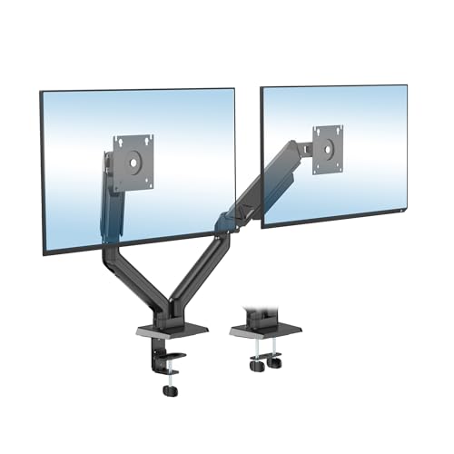 Mount-It! Dual Monitor Mount, Full Motion Spring Arms, Fits 17–32″ Screens up to 19.8 lbs Each, VESA 75x75 & 100x100, Tilt/Swivel/Rotate, Clamp or Grommet Dual Monitor Desk Mount