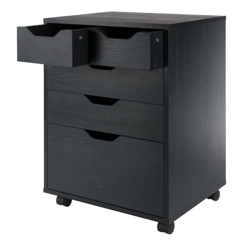Winsome Halifax Mobile Storage Cabinet with 5 Drawers in Black, Stylish & Functional Home Storage Cabinet for Filing, Kitchen Organization, Moveable Furniture for Office, Dorms, Apartments