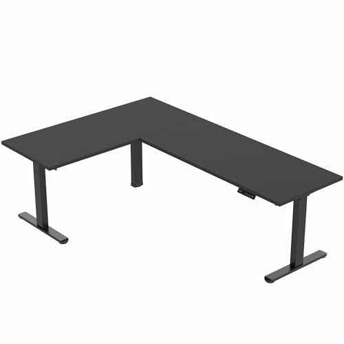 VIVO Electric Height Adjustable 84 x 71 inch Corner Memory Stand Up Desk, 2 Black Solid Square Corner Table Tops, Black Frame, L-Shaped Workstation, 3E-S Series, DESK-KIT-3E10SB