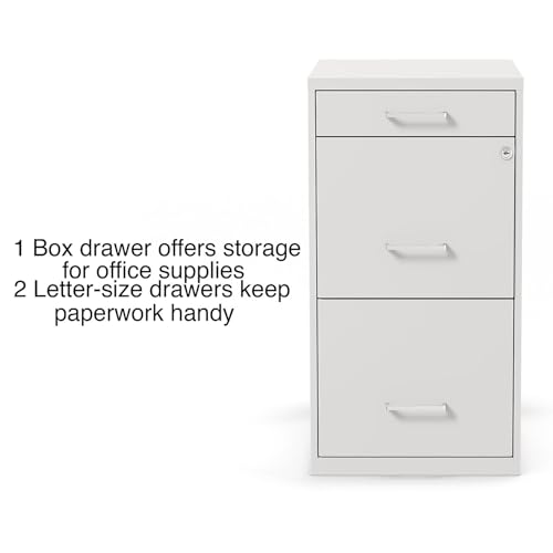 Staples 3-Drawer Vertical File Cabinet, Letter Size Documents, Lockable & Mobile, 18.9" D x 14.3" W x 26.9" H, White