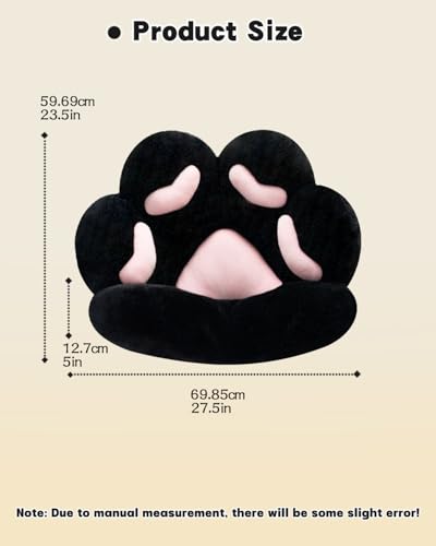MOONBEEKI Cat Paw Cushion Chair Comfy Kawaii Plush Seat Cushions Shape Lazy Pillow for Gamer Chair 28"x 24" Cozy Floor Cute Seat Kawaii for Girl Worker Gift, Dining Room Bedroom Decorate Black
