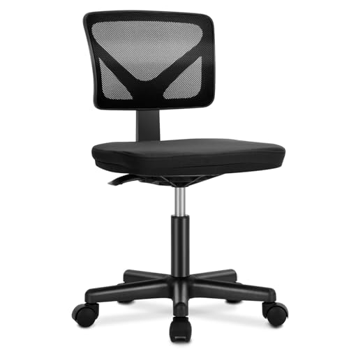 OLIXIS Armless Office Chair, Ergonomic Desk Chair with Wheels, Mesh Back, Removable Washable Foam Cushion, Height Adjustable Rolling Swivel Chairs for Small Space, Home, Office, Black