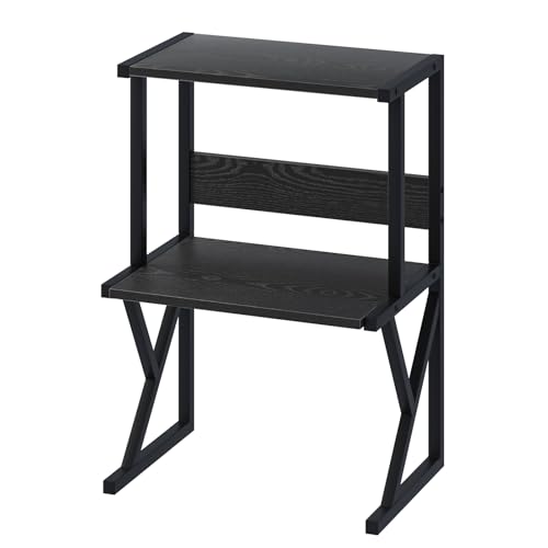 aboxoo Desktop Printer Stand with 3 Tier Wood Storage Shelves,Under Desk Printer Table,Multi-Purpose Home Office Desk Organizer for Fax Machine, Scanner (Black)