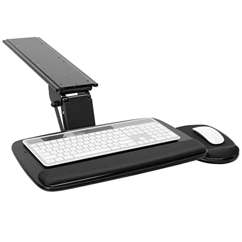 Mount-It! Under Desk Keyboard Tray, Adjustable Slide-Out Keyboard & Mouse Platform, 20.5" W × 11" D, Ergonomic Wrist Rest, Tilt & Swivel, Heavy-Duty Bolt-On Keyboard Drawer for Home Office, Black