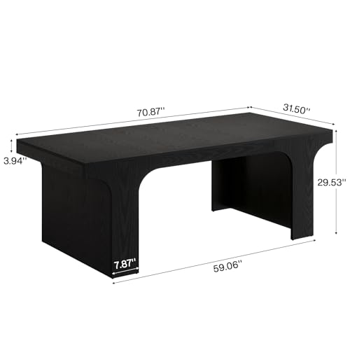 Tribesigns 70.87" Executive Office Desk, Large Workspace Computer Desk, Modern Wooden Writing Table Simple Business Furniture with Arched Design for Home Office, Sturdy Room, Black