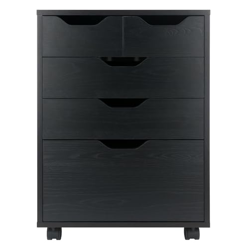 Winsome Halifax Mobile Storage Cabinet with 5 Drawers in Black, Stylish & Functional Home Storage Cabinet for Filing, Kitchen Organization, Moveable Furniture for Office, Dorms, Apartments