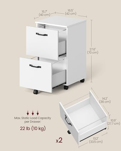VASAGLE CUSTOS Collection - 2-Drawer File Cabinet, Small Rolling Filing Cabinet for Home Office, Printer Stand, for A4, Letter-Size Documents, 15.7 x 16.5 x 27.6 Inches, Snow White UOFC040W46V2S