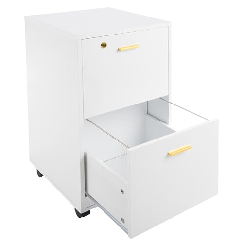 Lavish Home 2 Drawer File Cabinet - Filing Cabinet with Lock - Rolling File Cabinet for Under Desk Storage - Wood Filing Cabinet for Home or Office Organization (White)