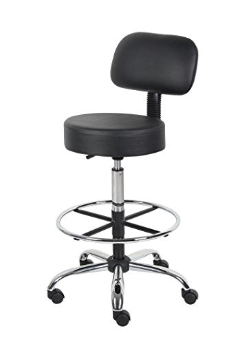 Boss Office Products Be Well Medical Spa Drafting Stool with Back, Black