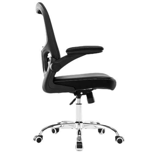 Office Chair, Mesh Ergonomic Desk Computer Chair with PU Leather Flip-up Armrest, Home Task Chair with Lumbar Support, Adjustable Executive Mid Back, Rolling Swivel,Black