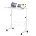 DUMOS 31.5" Adjustable Height Mobile Desk with Locking Wheels & Pin-Lock, Portable Workstation for Walking Pad & Active Home Office, Small Bedroom Desk, White