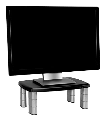 3M Adjustable Monitor Stand, Three Leg Segments, Simply Adjust Height from 1" to 5 7/8", Holds Up to 80 lbs, 11" Space Between Columns, Silver/Black (MS80B)