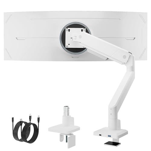 monTEK Single Monitor Arm with USB for Max 45 Inch Ultrawide Screens Adjustable Monitor Desk Mount Holds 35 Lbs Cable Management with C Clamp/Grommet Desk Mount, VESA 75/100mm