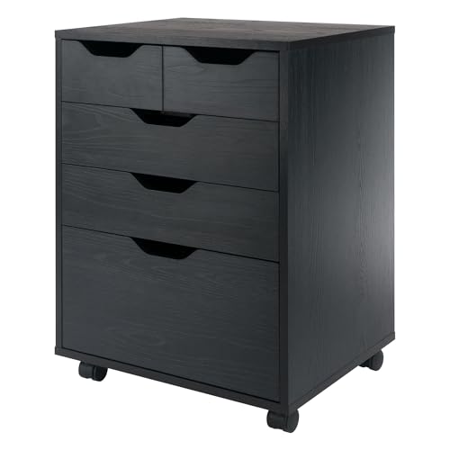 Winsome Halifax Mobile Storage Cabinet with 5 Drawers in Black, Stylish & Functional Home Storage Cabinet for Filing, Kitchen Organization, Moveable Furniture for Office, Dorms, Apartments