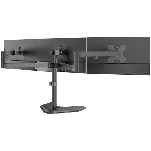 WALI Triple Monitor Stand, Free Standing Three LCD Monitor Fully Adjustable Desk Mount Fits 3 Screens up to 27 inch, 22 lbs Weight Capacity per Arm (MF003), Black