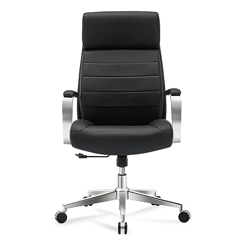 Realspace® Modern Comfort Modee Vegan Leather High-Back Executive Office Chair, Black/Chrome, BIFMA Compliant