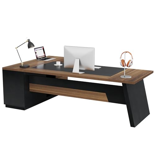 Tribesigns 78" L-Shaped Executive Desk, Extra Large Modern Office Desk with Drawers and File Cabinet, Business Furniture with Storage Shelves, Big Computer Desk for Home Office (Light Walnut + Black)