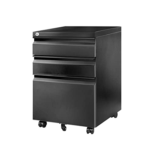 FLEXISPOT 3-Drawer Metal Mobile Filing Cabinet for Home Office - Under Desk Storage with Lock Keys - Legal/Letter/A4 File Organizer - Fully Assembled Except Wheels - Black