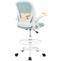 Primy Drafting Chair Tall Office Chair with Flip-up Armrests Executive Ergonomic Computer Standing Desk Chair with Lumbar Support and Adjustable Footrest Ring（Light Blue）