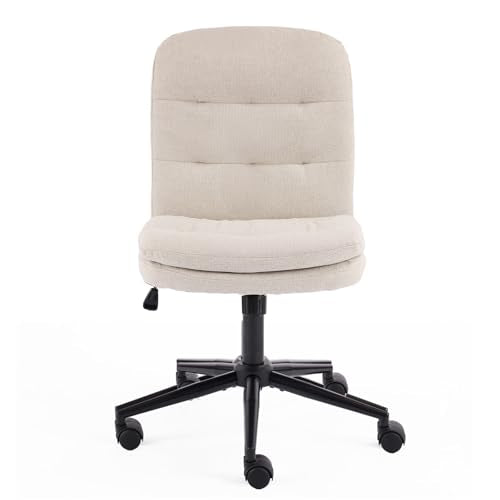 VINGLI Mid Back Armless Office Desk Chair with Wheels/no Wheels,360°Rocking Swivel Vanity Chair with Thickened Cushion,Adjustable Height Rolling for Reading Room, Make up,Linen Beige