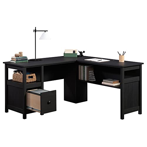 Sauder Cannery Bridge L-Shaped Office Desk with Storage Drawer and Self, in Raven Oak