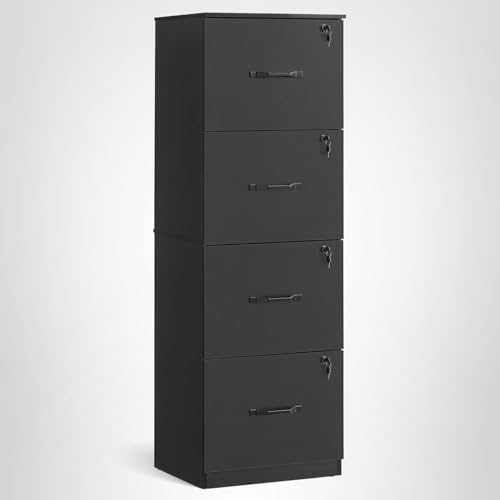 VASAGLE Custos Collection 4-Drawer Vertical File Cabinet for Home Office, Printer Stand, with 4 Lockable Drawers, Adjustable Hanging Rail, for A4 and Letter-Size Files, Ink Black UOFC082B02