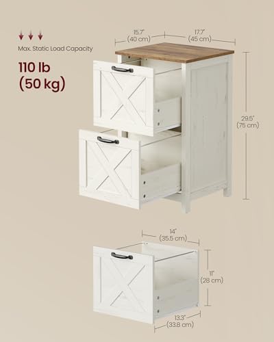 VASAGLE File Cabinet, 2-Drawer Filing Cabinet for Home Office, Modern Farmhouse, Adjustable Hanging Rail for A4 Letter Files, Printer Stand, Study Bedroom, Rustic White and Honey Brown UOFC086WJ02S