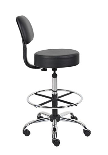 Boss Office Products Be Well Medical Spa Drafting Stool with Back, Black