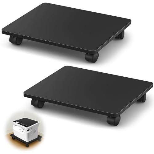 Beeveer 1 Pcs Office Under Desk Printer Stand with 4 Caster Wheels 13.8 x 11.8 Inches Black Movable Printer Copier Shelf CPU Holder for Home Office Heavy Duty Storage Rack Scanner Fax Machine