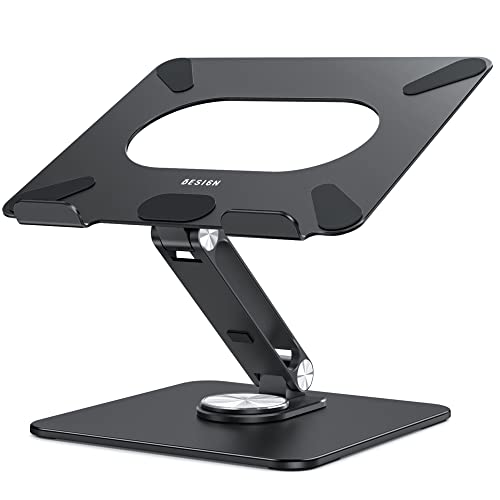 BESIGN LSX7 Laptop Stand with 360 Rotating Base, Ergonomic Adjustable Notebook Riser, Foldable Computer Holder Compatible with 10-15.6" Laptops (Black)