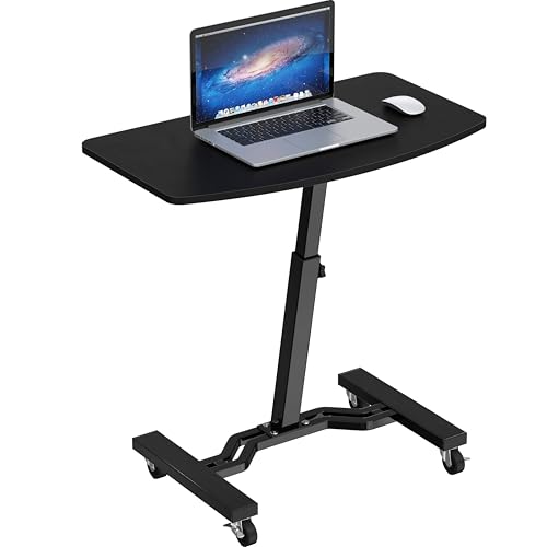 SHW Mobile Height Adjustable Laptop Rolling Cart with Height Adjustment from 28" to 33", Black