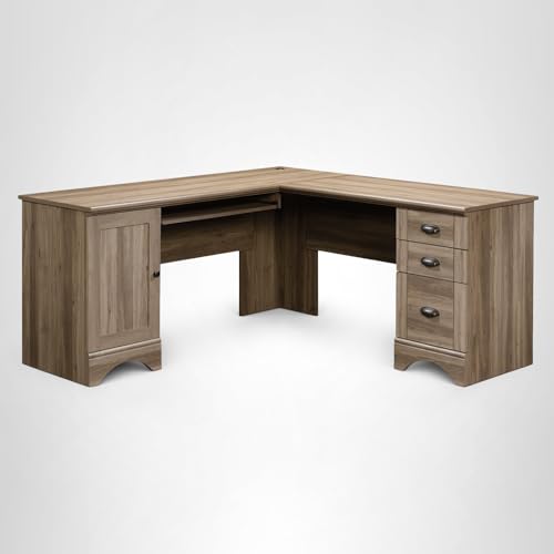 Sauder Harbor View Computer Desk, 66.14"D x 66.14"W x 30.28"H , Salt Oak finish
