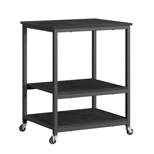VASAGLE Printer Stand with Locking Wheels, Industrial Mobile Cart, Under Desk Printer Table for Home Office, 23.6 x 19.7 x 29.6 Inches, Storage Shelf, 3-Tier, Ebony Black