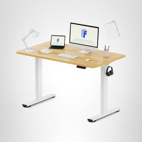 FLEXISPOT EN1 One-Piece Standing Desk, 48"x24" Seamless Desktop Electric Height Adjustable Desk for Home Office, Multi-Monitor Setups & Easy Assembly, Maple