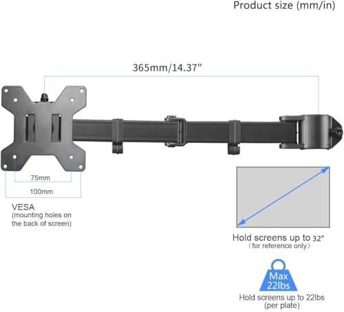 suptek Single Monitor Arm for Desk Mount Stand,Adjustable Monitor Arm for 13 to 32 inch Screen,Support Weight up to 22lbs,and Mounting Holes 75x75mm to 100x100mm,Black(MD6DB)