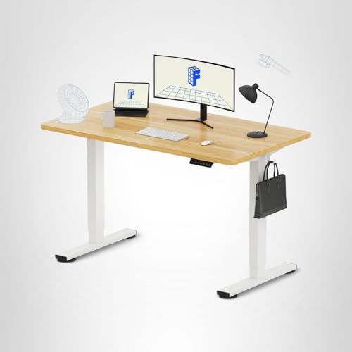 FLEXISPOT EN1 One-Piece Standing Desk, Electric Adjustable with 4 Memory Presets, 176 LBS Capacity, Stable & Quiet, Seamless Desktop for Home Office & Dual Monitors, 48"x24" Maple(White Frame)