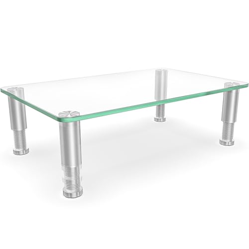 Hemudu Clear Computer Monitor Stand Riser with Height Adjustable Multi Media Desktop Stand for Flat Screen LCD LED, Laptop/Notebook/Xbox One,HD01T-002
