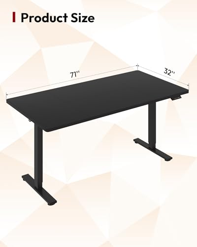SANODESK Electric Standing Desk 71 x 32 Inches, Height Adjustable Sit Stand with Large Splice Board Desktop for Home Office, Computer Workstations，Memory Ergonomic Computer Desk, Black Frame/Black Top